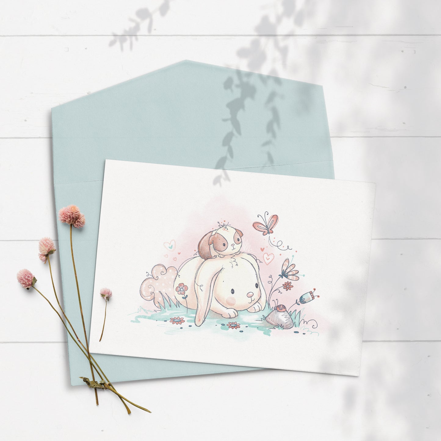 Bunny & Guinea: Balloon 5x7 Greeting Card
