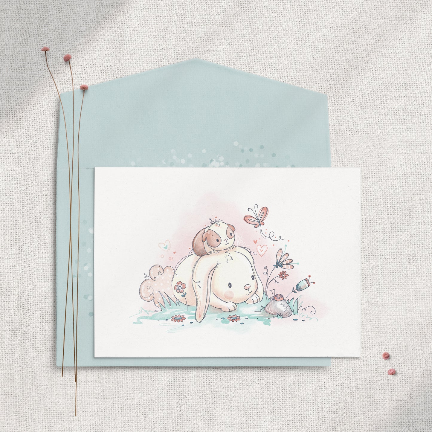 Bunny & Guinea: Balloon 5x7 Greeting Card