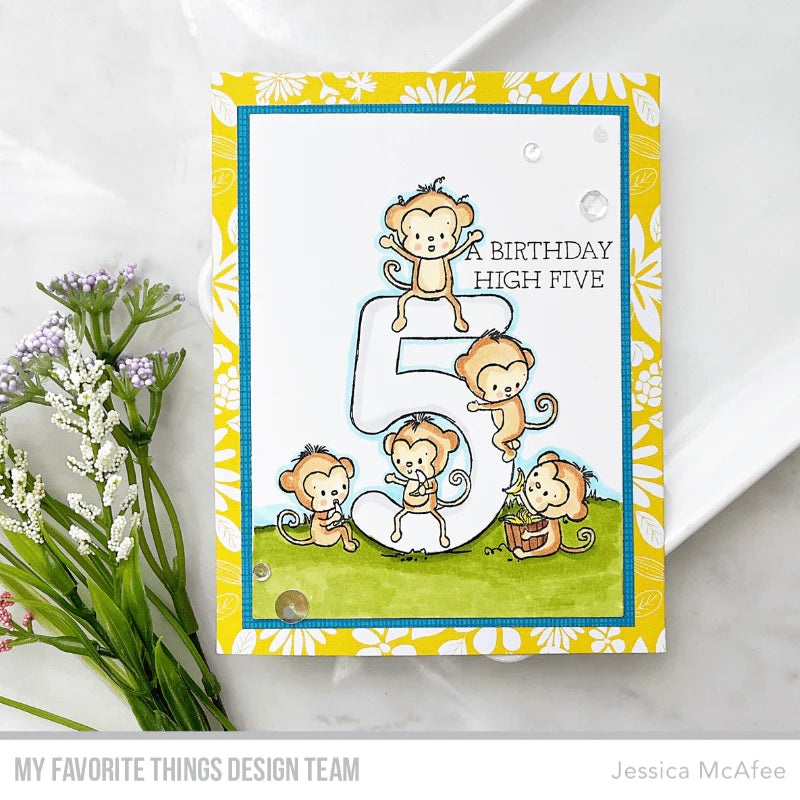 'Animal Number: Five Monkeys' Digital Stamp