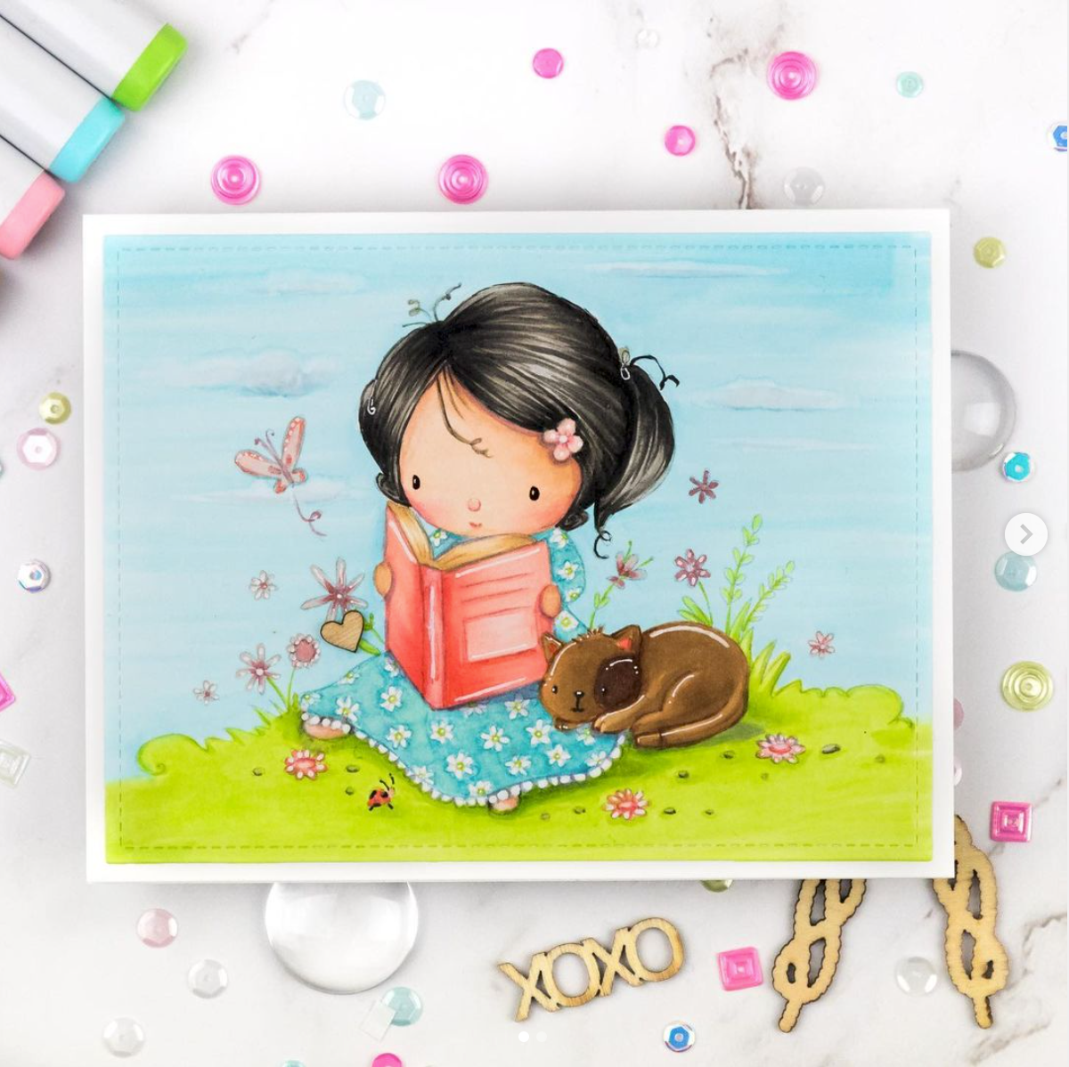 'Reading in the Garden' Digital Stamp