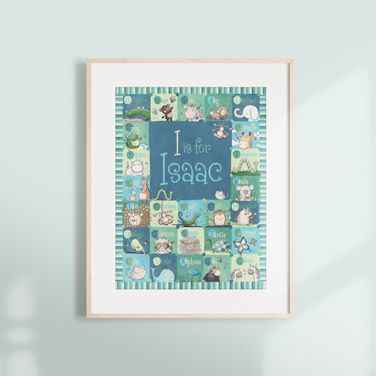 'Personalized Blue Alphabet' Children's Wall Art Print