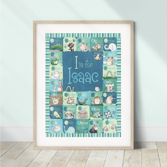 'Personalized Blue Alphabet' Children's Wall Art Print