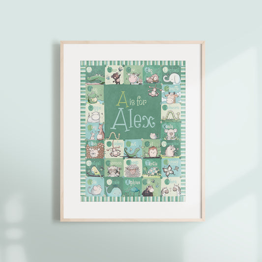 'Personalized Green Alphabet' Children's Wall Art Print