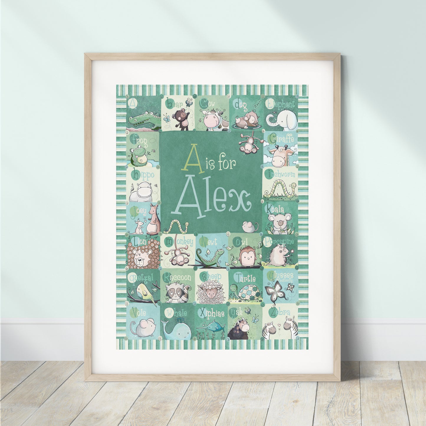 'Personalized Green Alphabet' Children's Wall Art Print