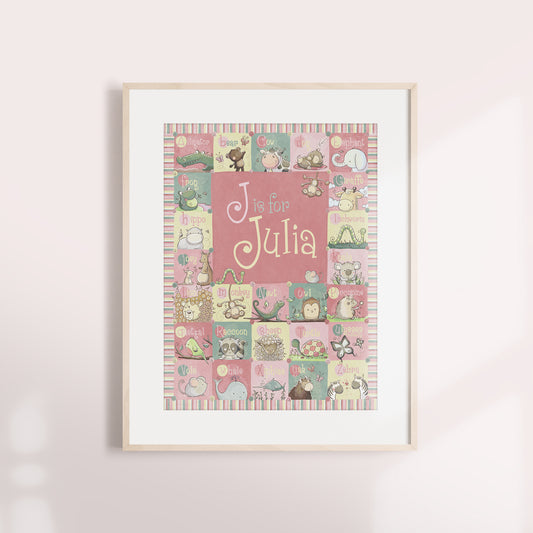 'Personalized Pink Alphabet' Children's Wall Art Print