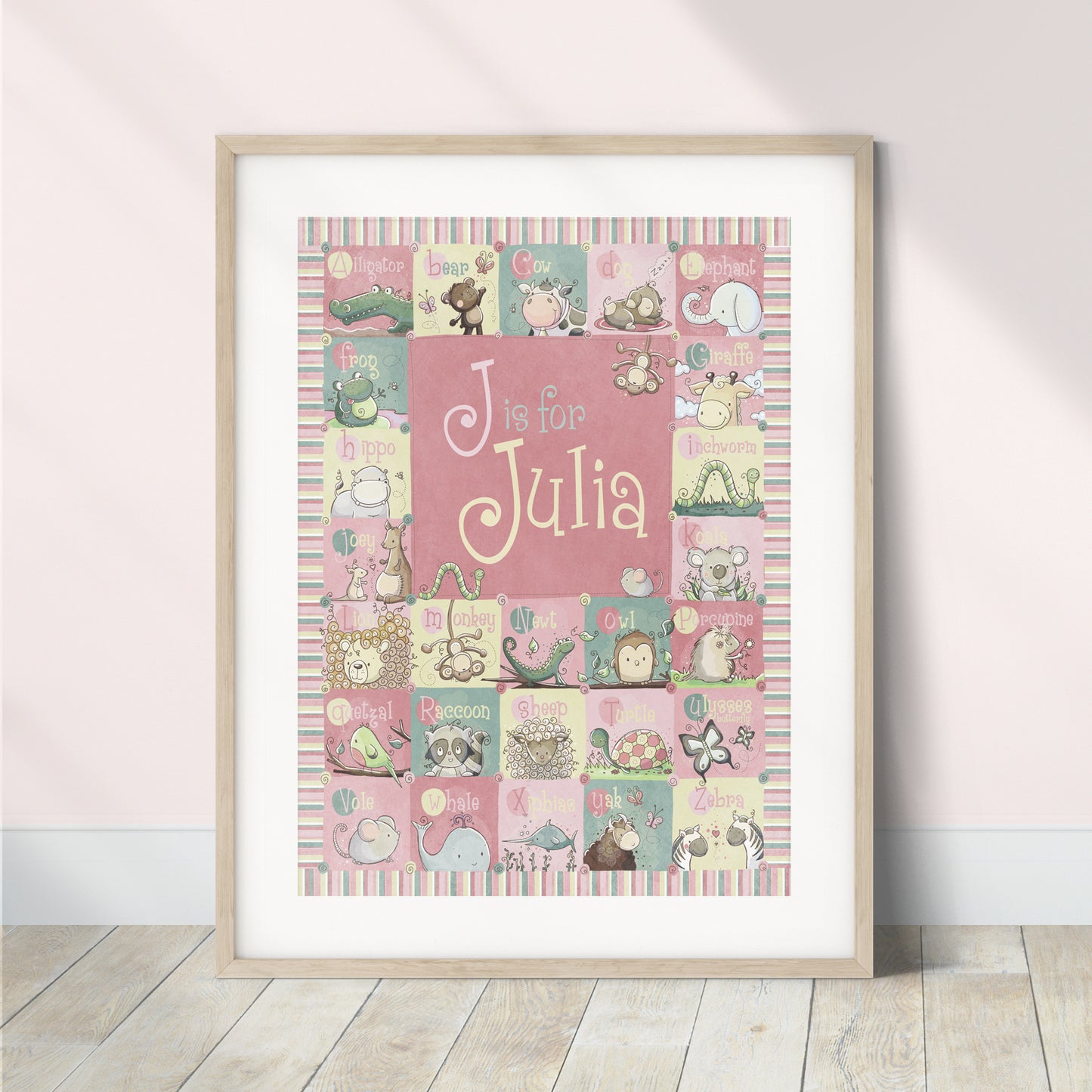 'Personalized Pink Alphabet' Children's Wall Art Print