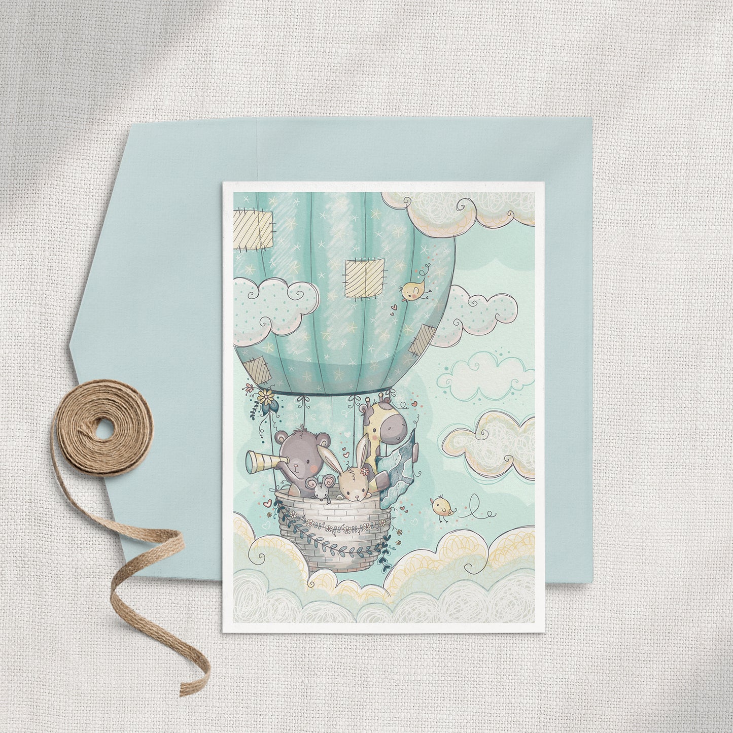 'Animal Hot Air Balloon' 5x7 Greeting Card
