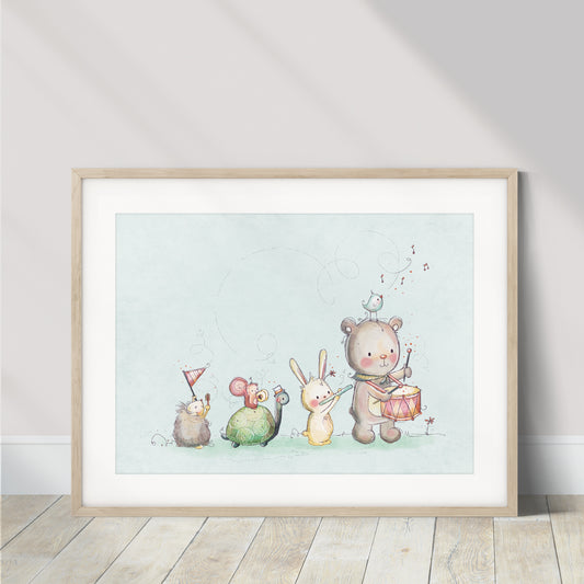 'Animal Music Parade' Children's Wall Art Print