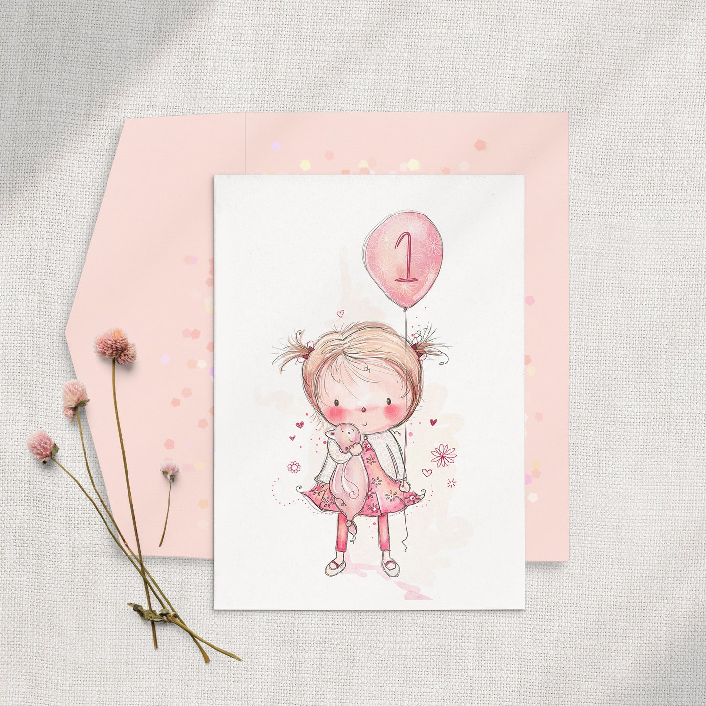 Balloon Birthday Girl 5x7 Greeting Card