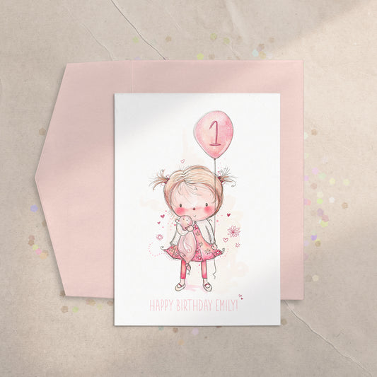 Balloon Birthday Girl 5x7 Greeting Card
