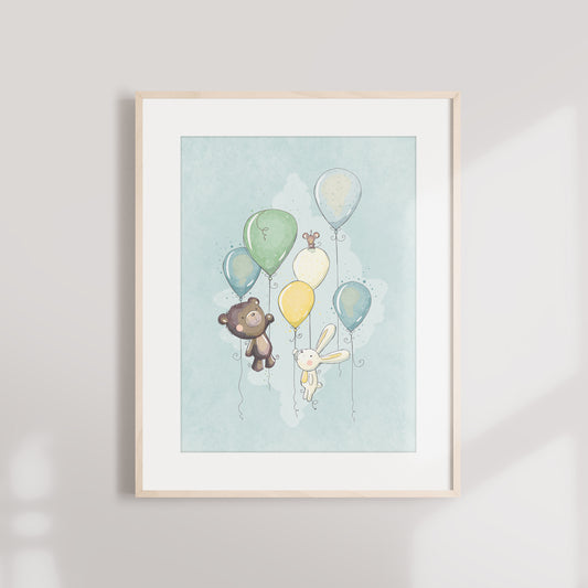 'Animal Balloons' Children's Wall Art Print