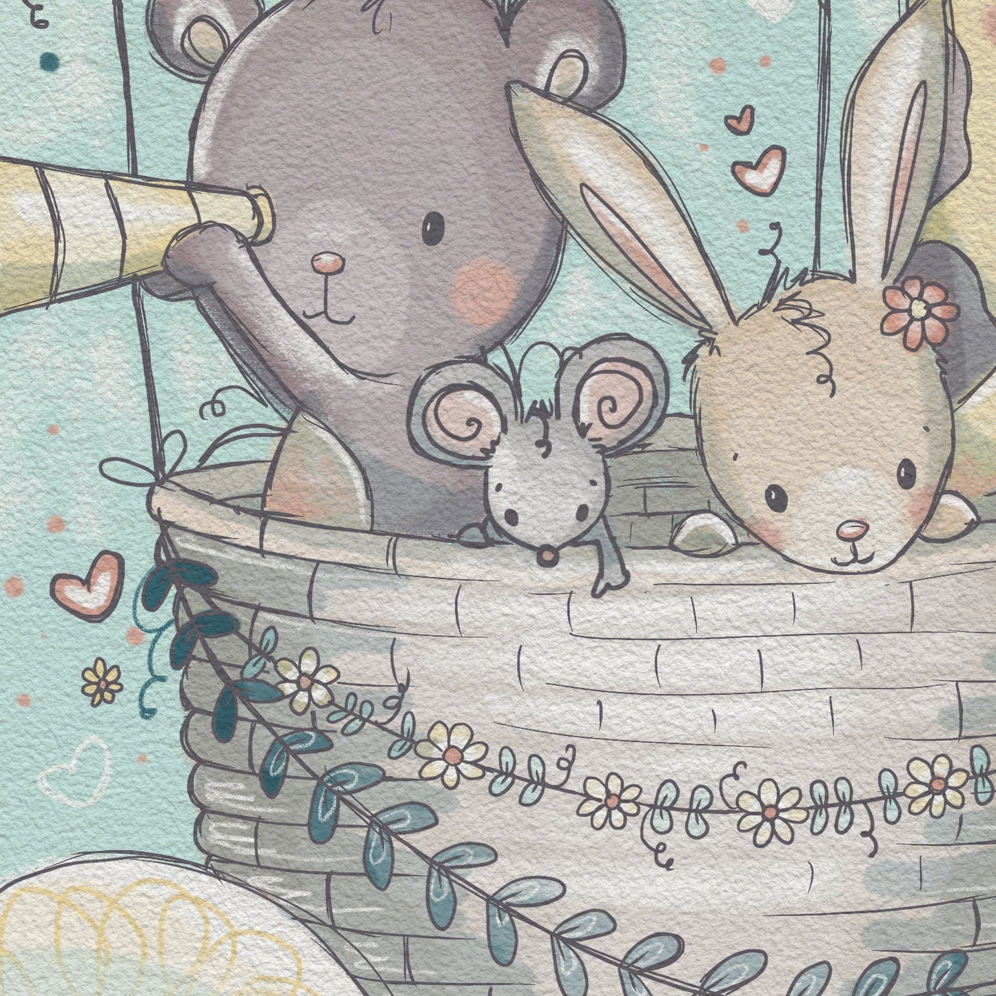 'Animal Hot Air Balloon' Children's Wall Art Print