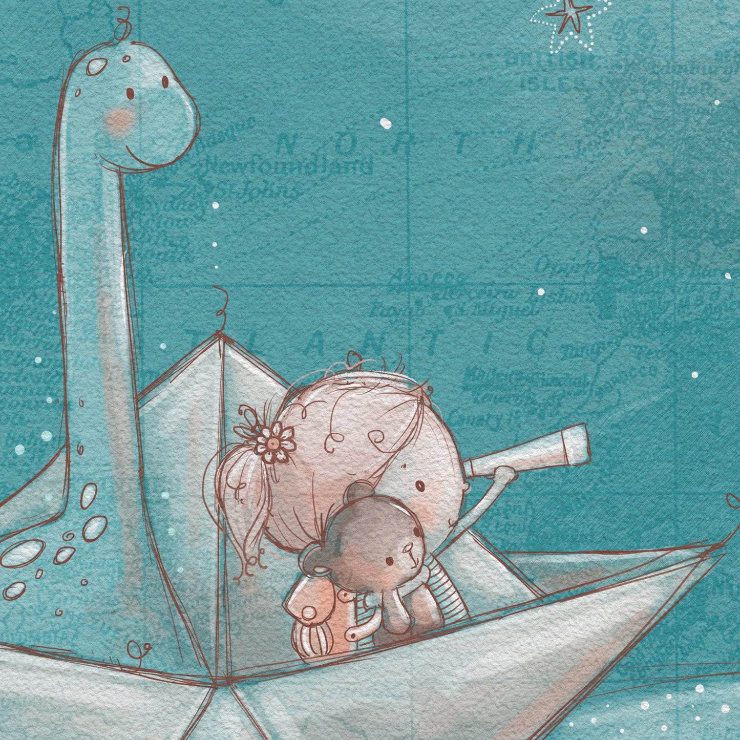 'Paper Boat Adventure (Girl)' Children's Wall Art Print