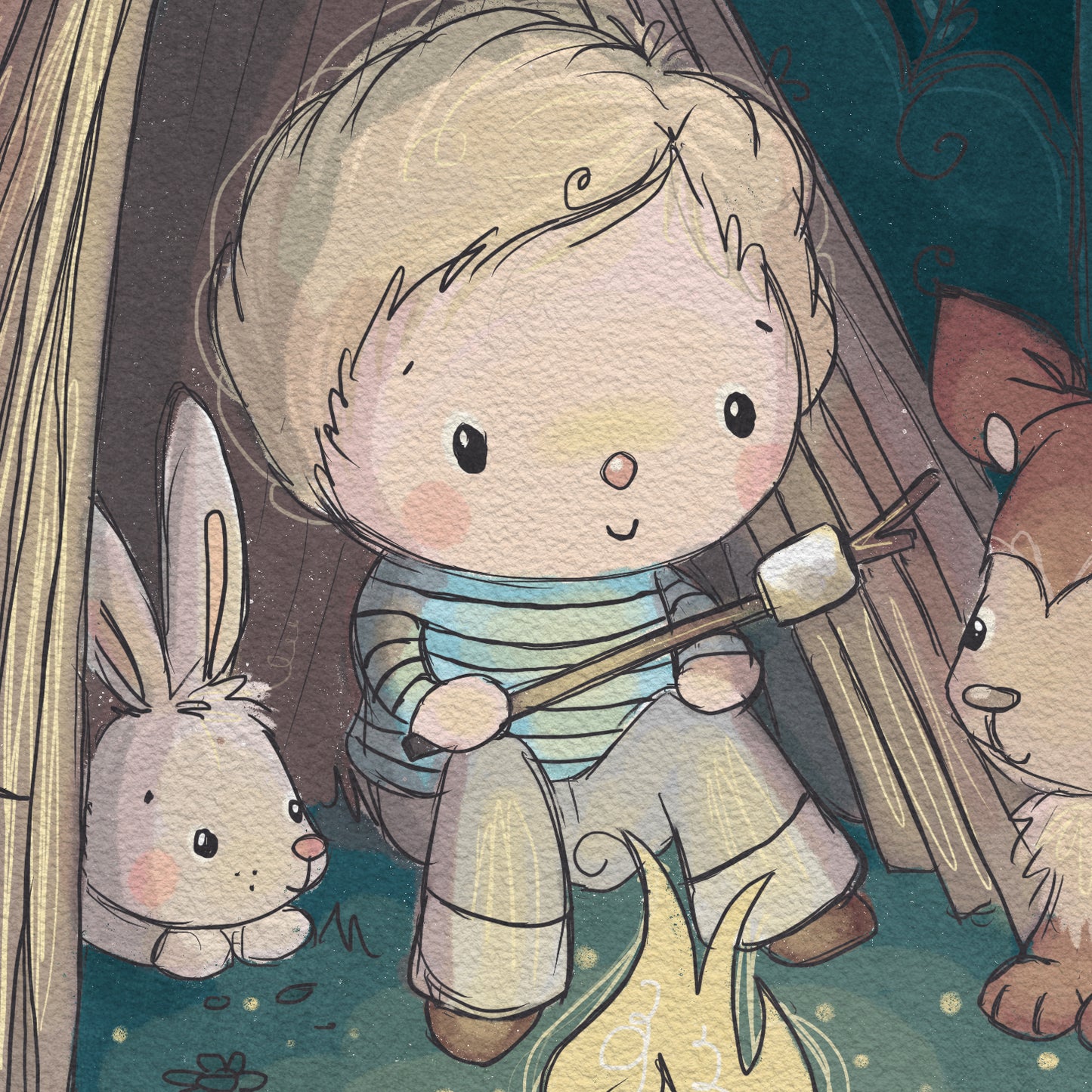 'Woodland Camping' Children's Wall Art Print
