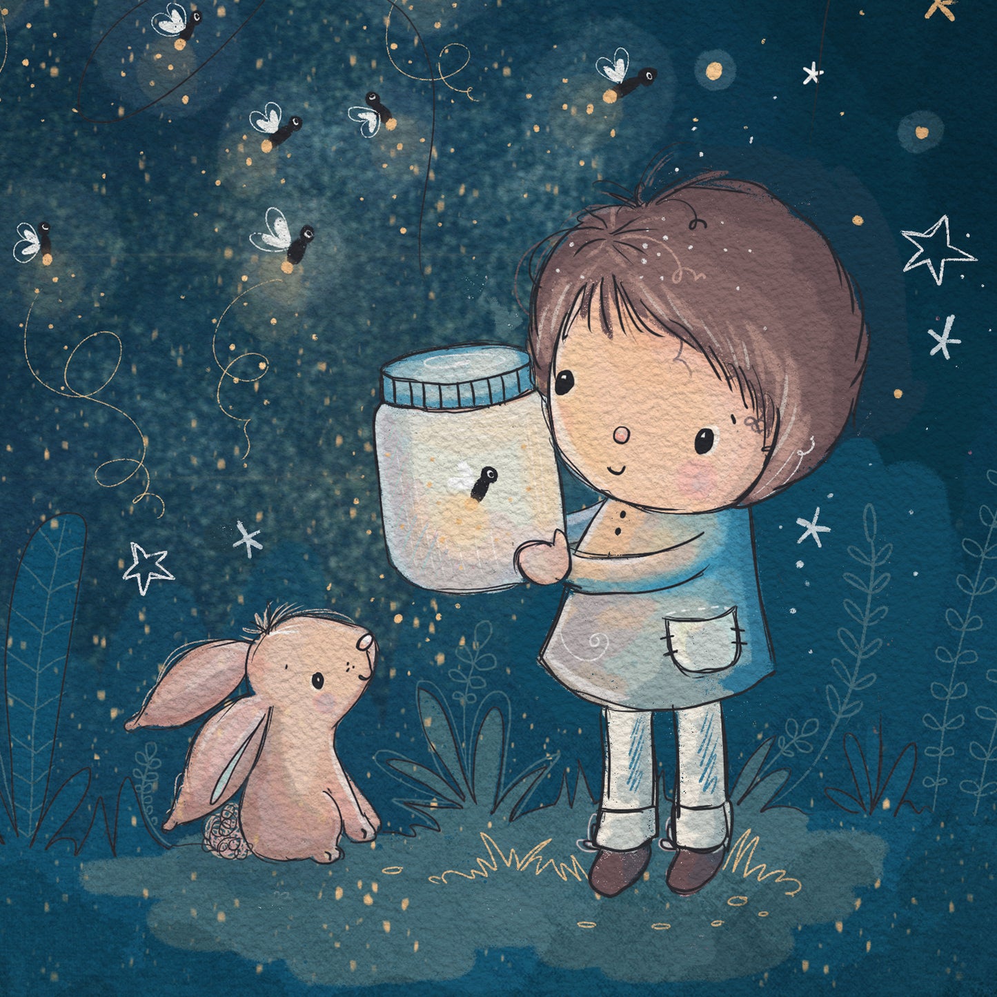'Fireflies - Boy' Children's Wall Art Print