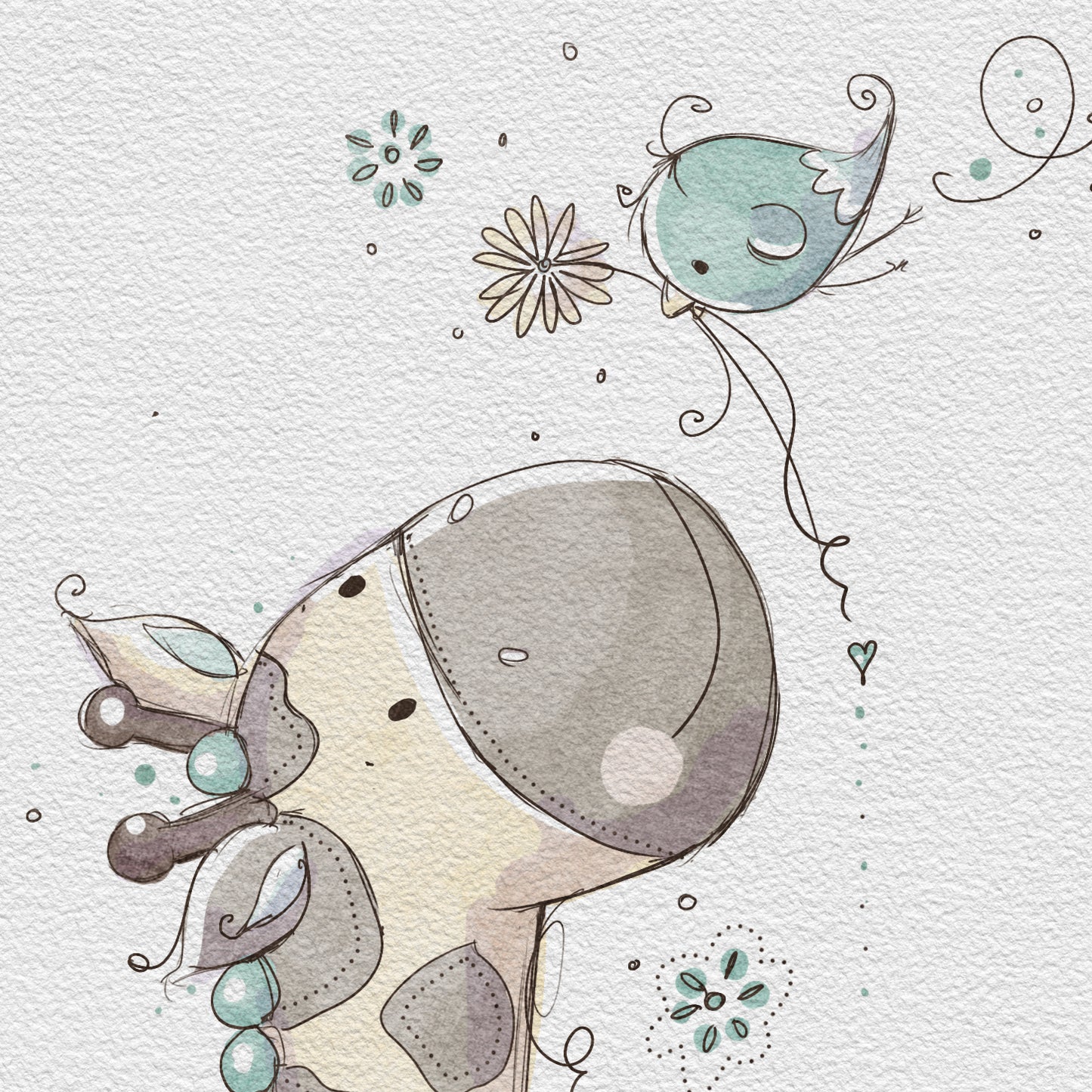 'Giraffe & Bird Blue' Children's Wall Art Print
