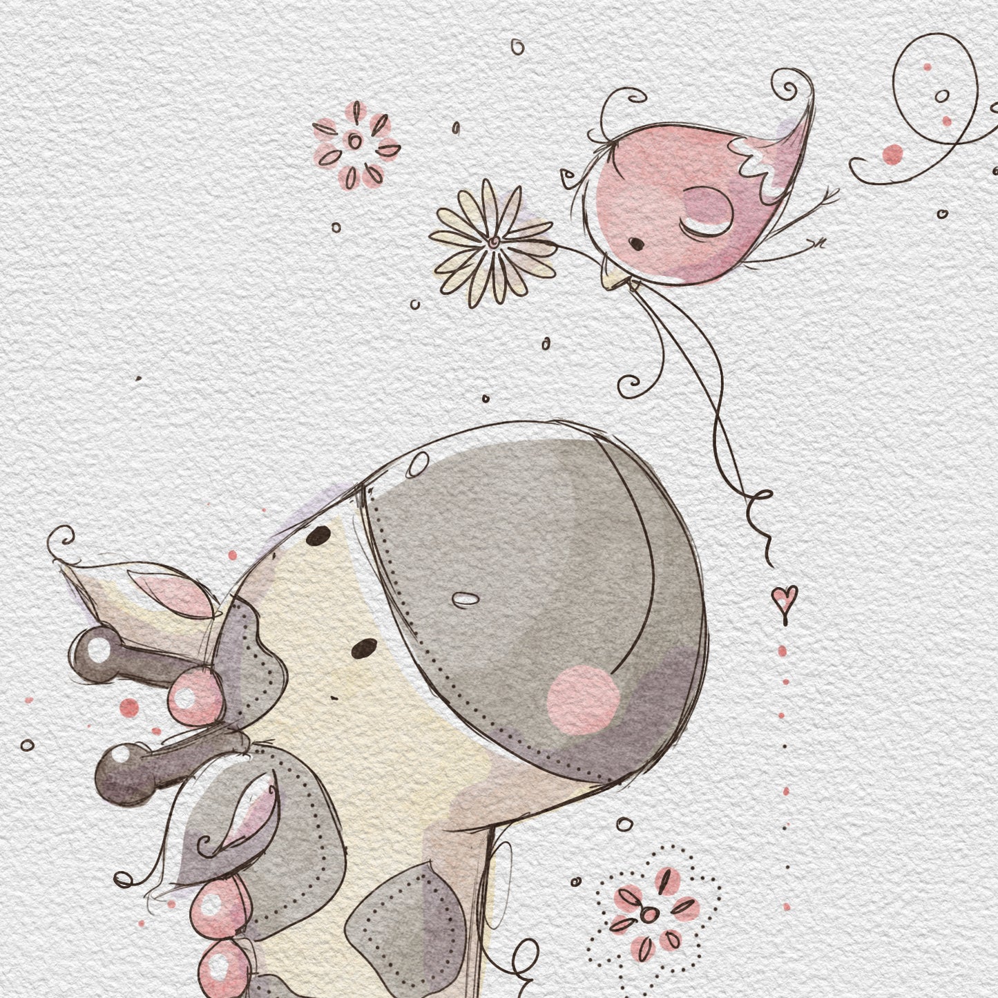 'Giraffe & Bird' Children's Wall Art Print