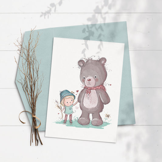 Bear & Boy 5x7 Greeting Card