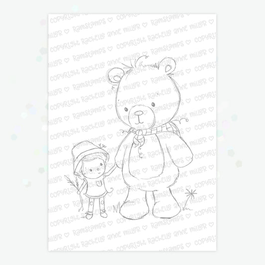 'Camping with Bear' Digital Stamp