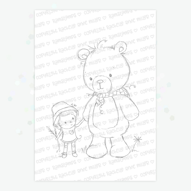 'Camping with Bear' Digital Stamp