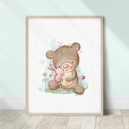 'Bear & Bunny' Children's Wall Art Print