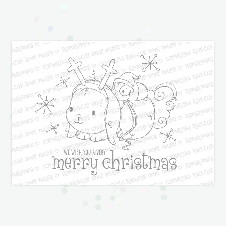 'Bunny & Guinea: Reindeer Ride' Digital Stamp