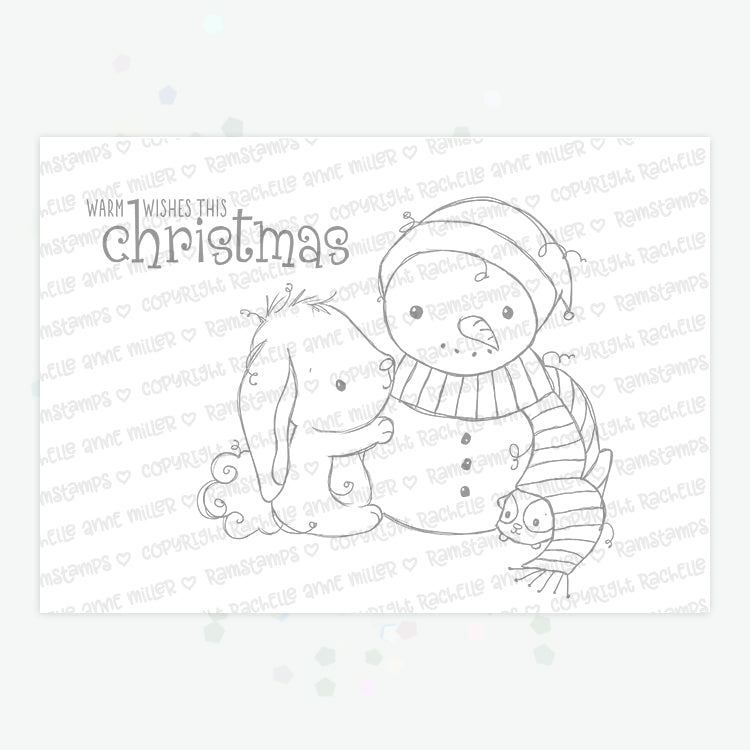 'Bunny & Guinea: Snowman' Digital Stamp