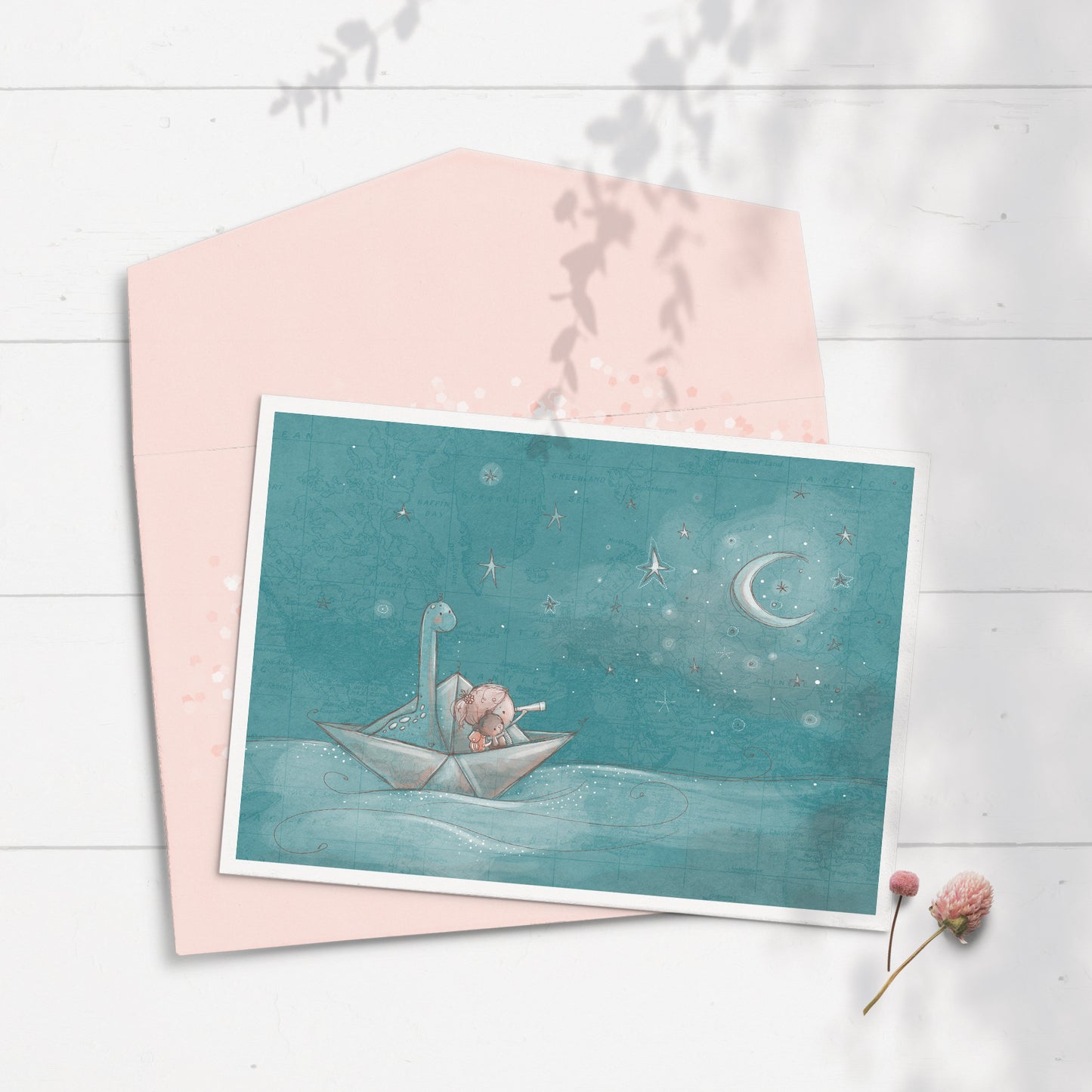 Paper Boat Adventure (Girl) 5x7 Greeting Card