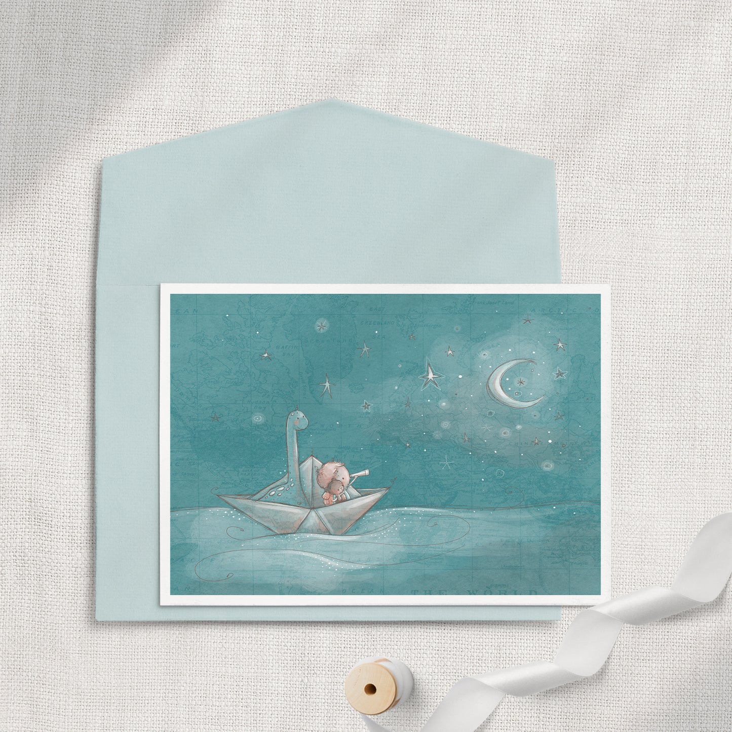 Paper Boat Adventure (Boy) 5x7 Greeting Card