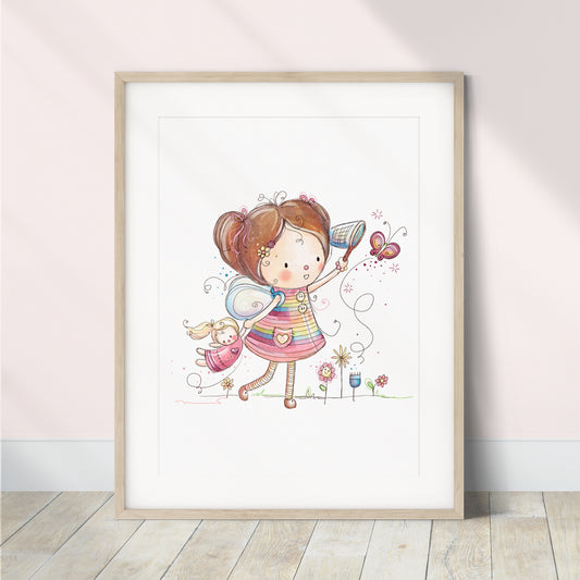 'Catching Butterflies' Children's Wall Art Print