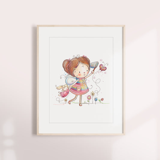 'Catching Butterflies' Children's Wall Art Print