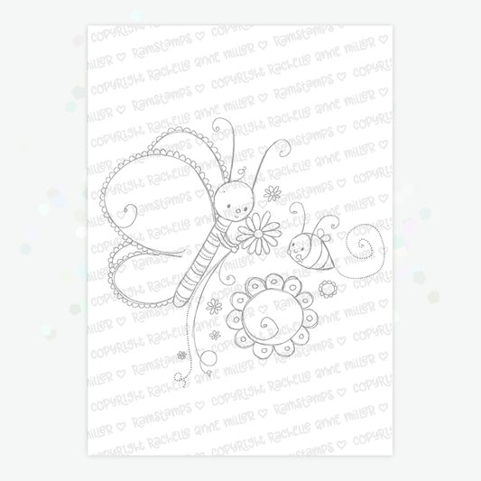 'Butterfly & Bee' Digital Stamp