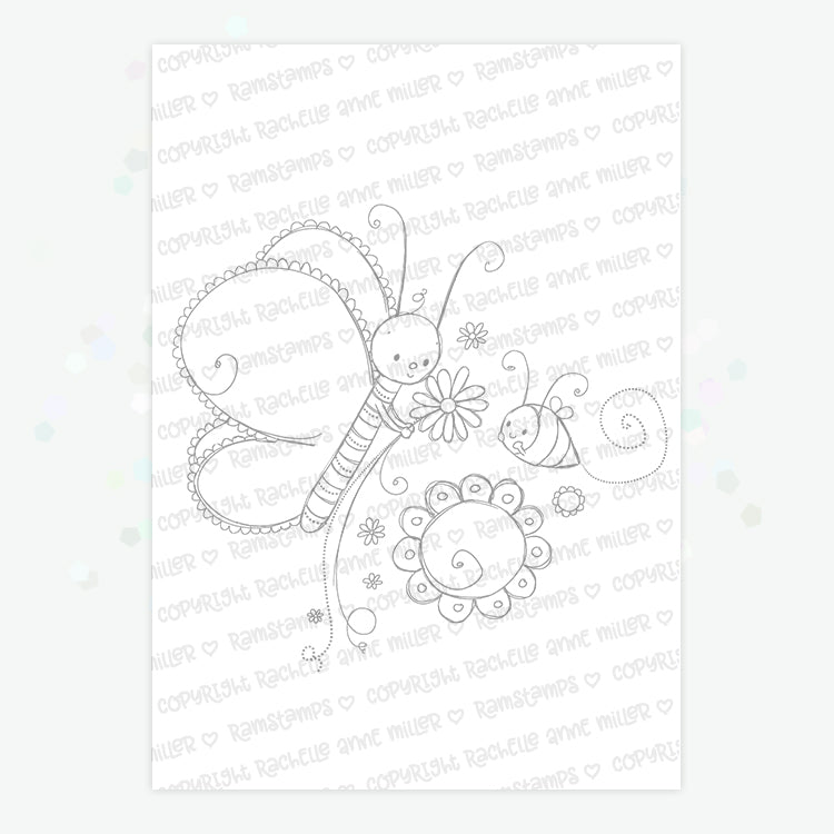 'Butterfly & Bee' Digital Stamp