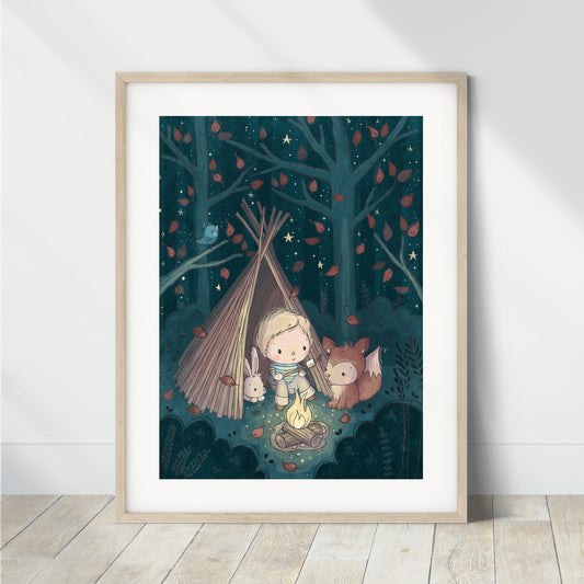 'Woodland Camping' Children's Wall Art Print