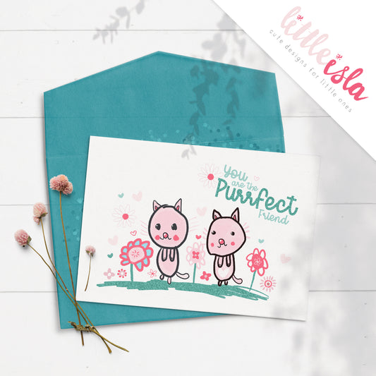 Purrfect Friend Day 5x7 Glittered Greeting Card by Little Isla
