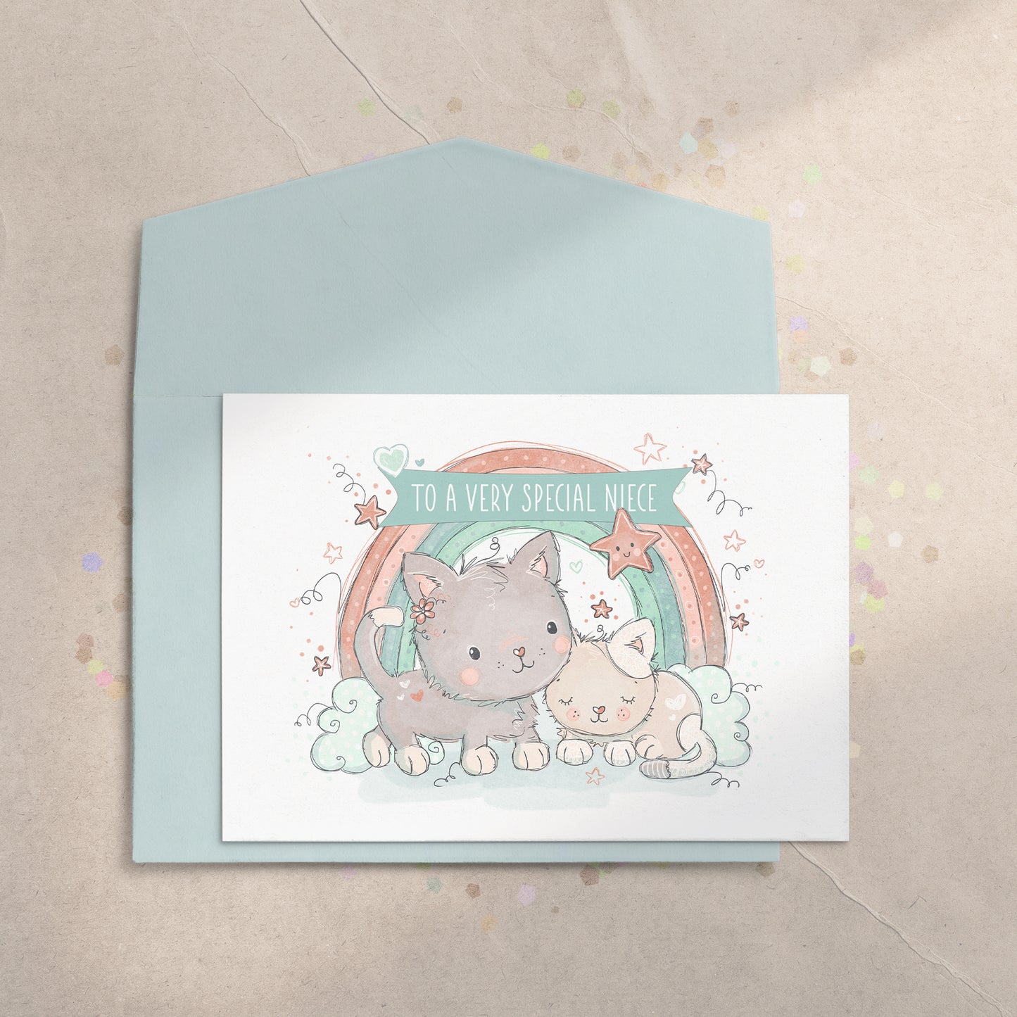 Kittens & Rainbows 5x7 Greeting Card