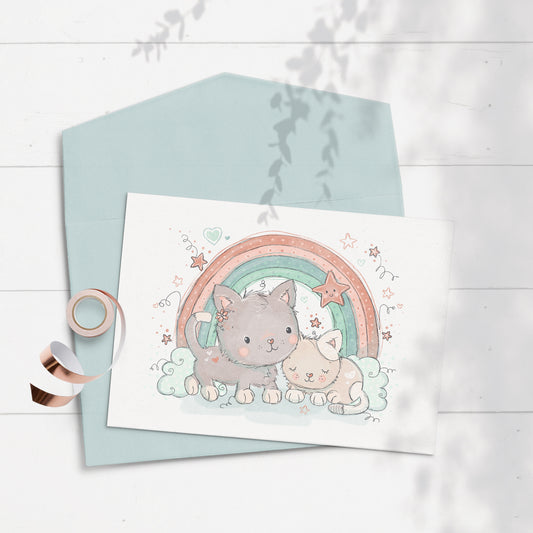Kittens & Rainbows 5x7 Greeting Card