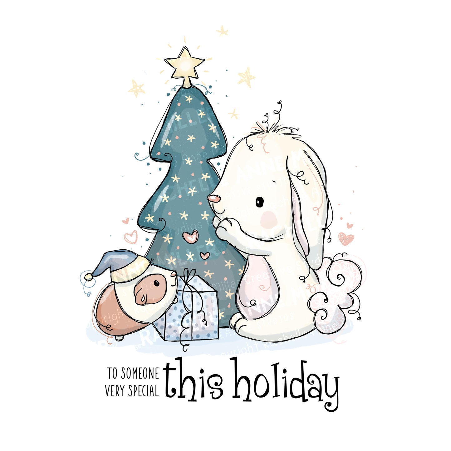 'Bunny & Guinea: Christmas Gift' Digital Stamp