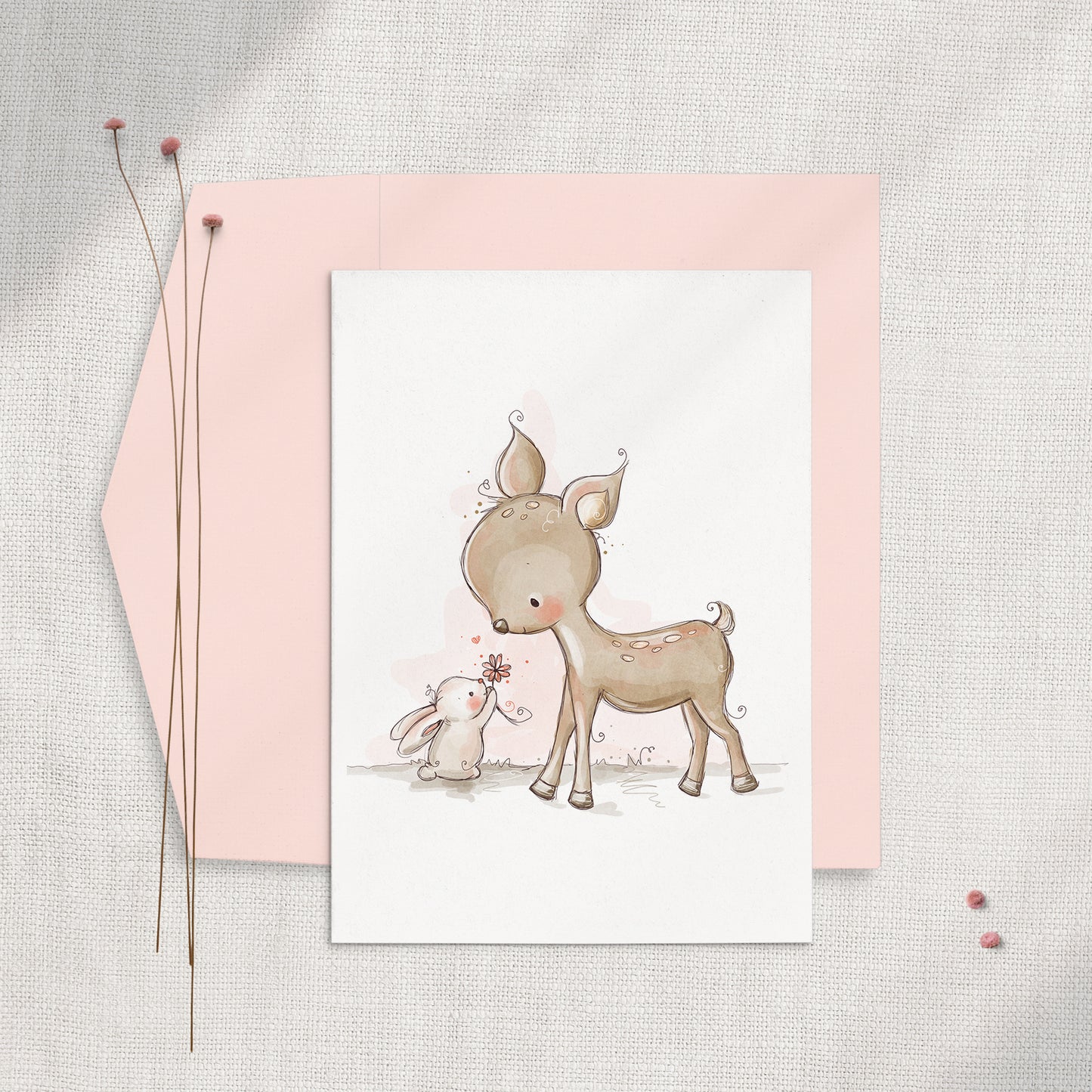 Deer & Bunny 5x7 Greeting Card