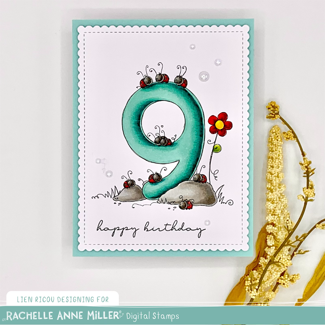 'Animal Number: Nine Ladybugs' Digital Stamp