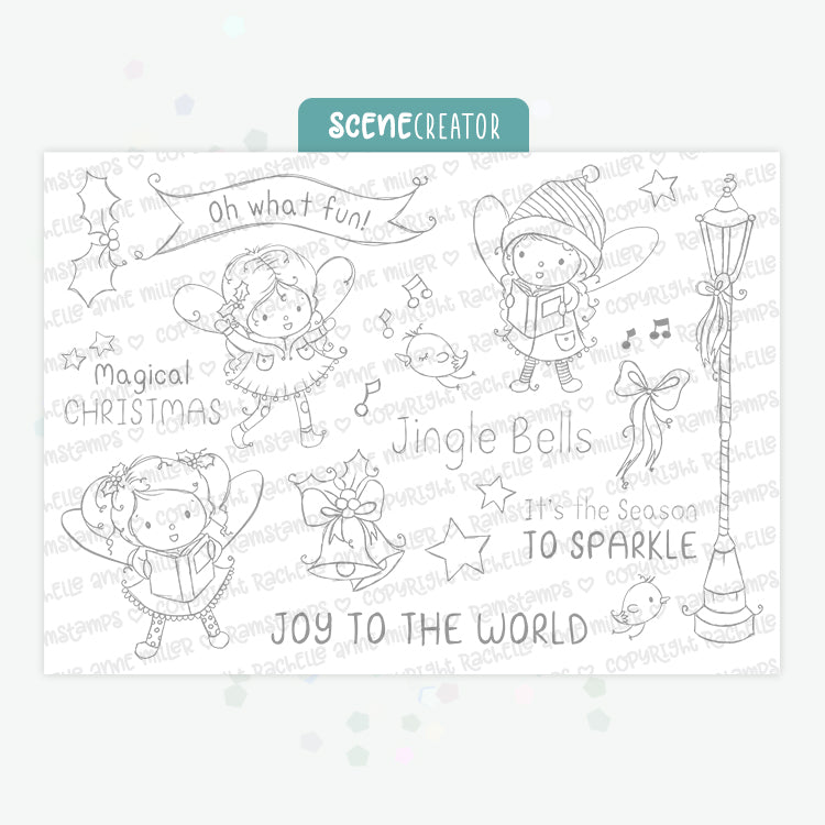'Fairy Christmas Carols' Scene Creator Digital Stamp