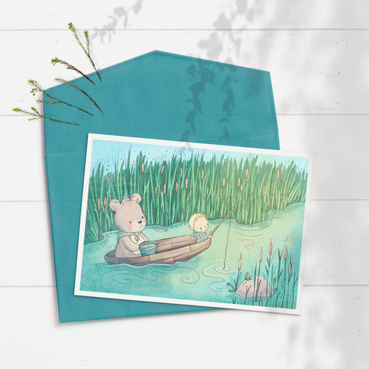 Fishing with Bear 5x7 Greeting Card