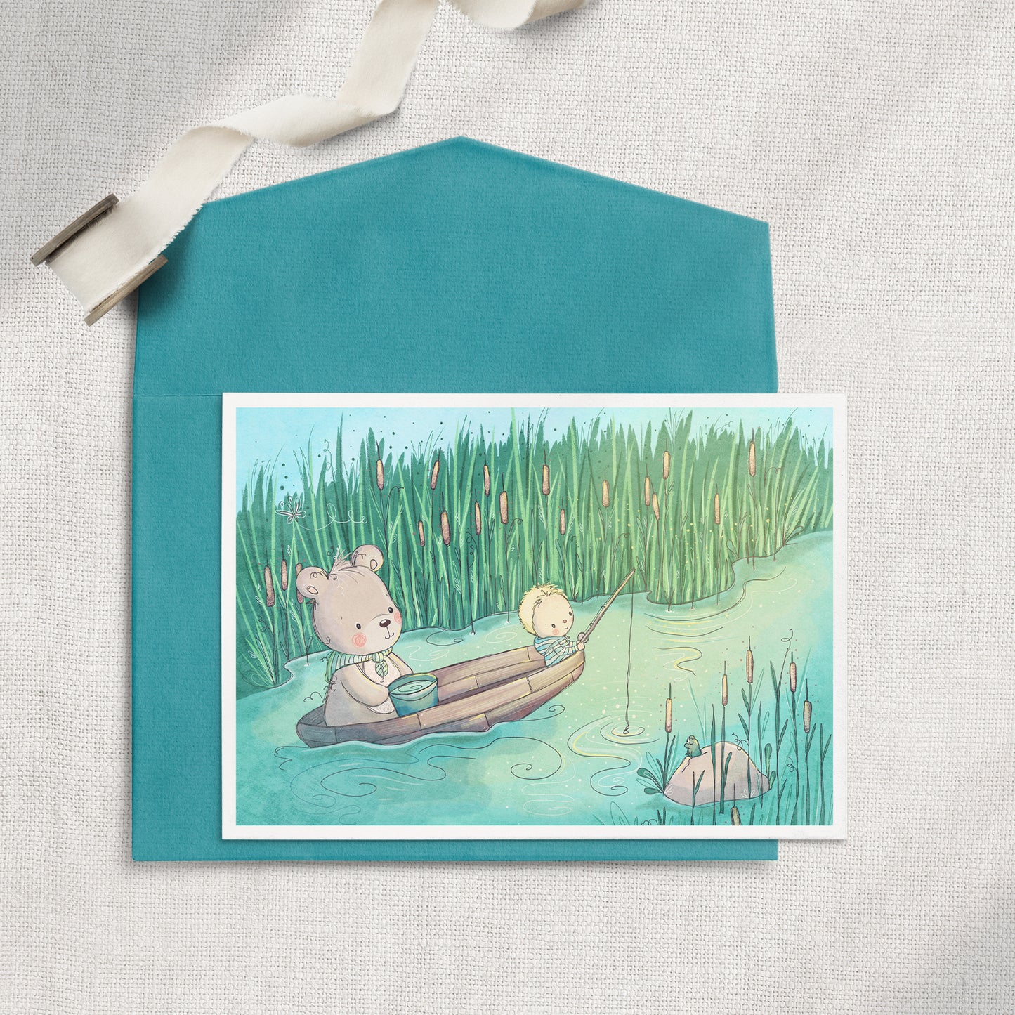 Fishing with Bear 5x7 Greeting Card