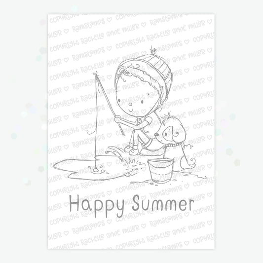 'Fishing with Puppy' Digital Stamp