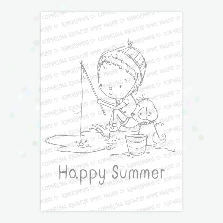 'Fishing with Puppy' Digital Stamp