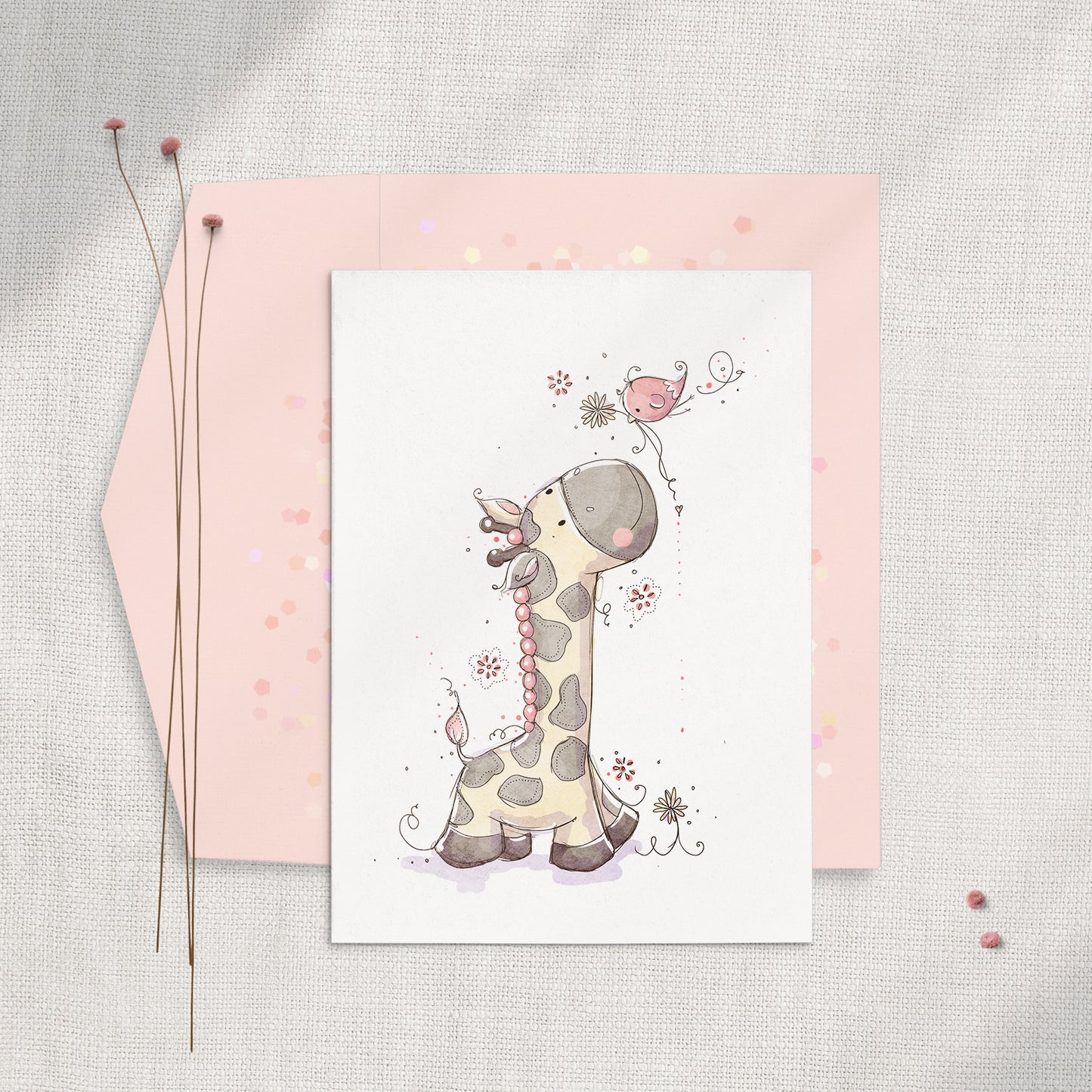 Giraffe & Bird 5x7 Greeting Card