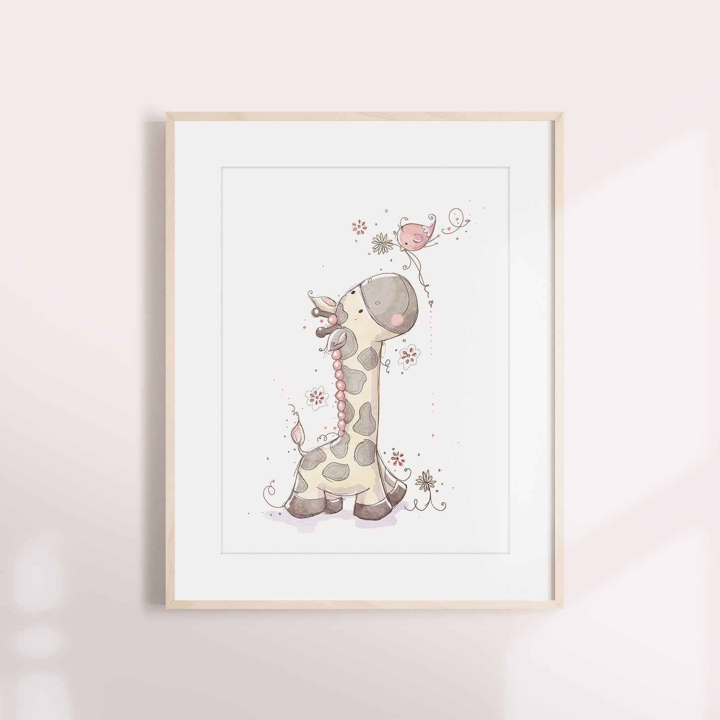 'Giraffe & Bird' Children's Wall Art Print