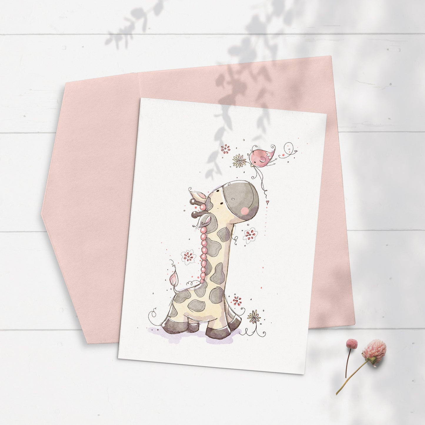 Giraffe & Bird 5x7 Greeting Card