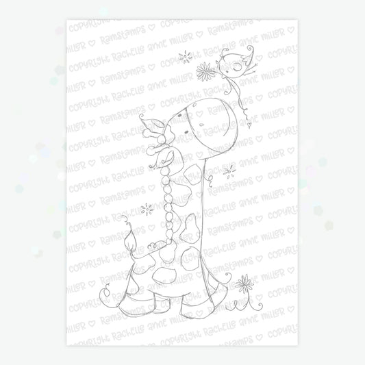 'Giraffe & Bird' Digital Stamp