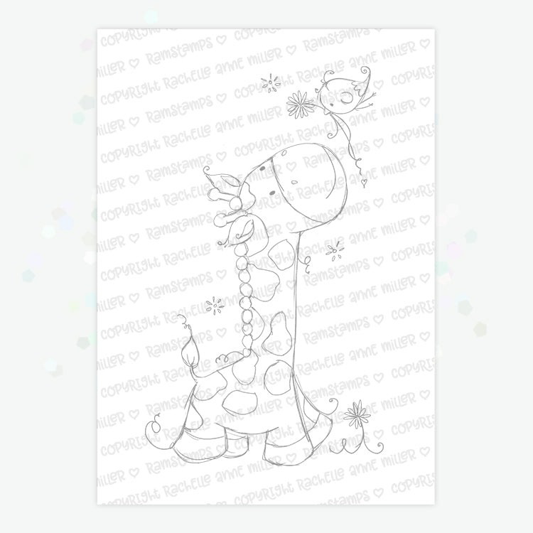 'Giraffe & Bird' Digital Stamp